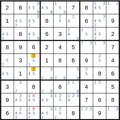 Sudoku Beispiel 4 eingeschlossener Kandidat